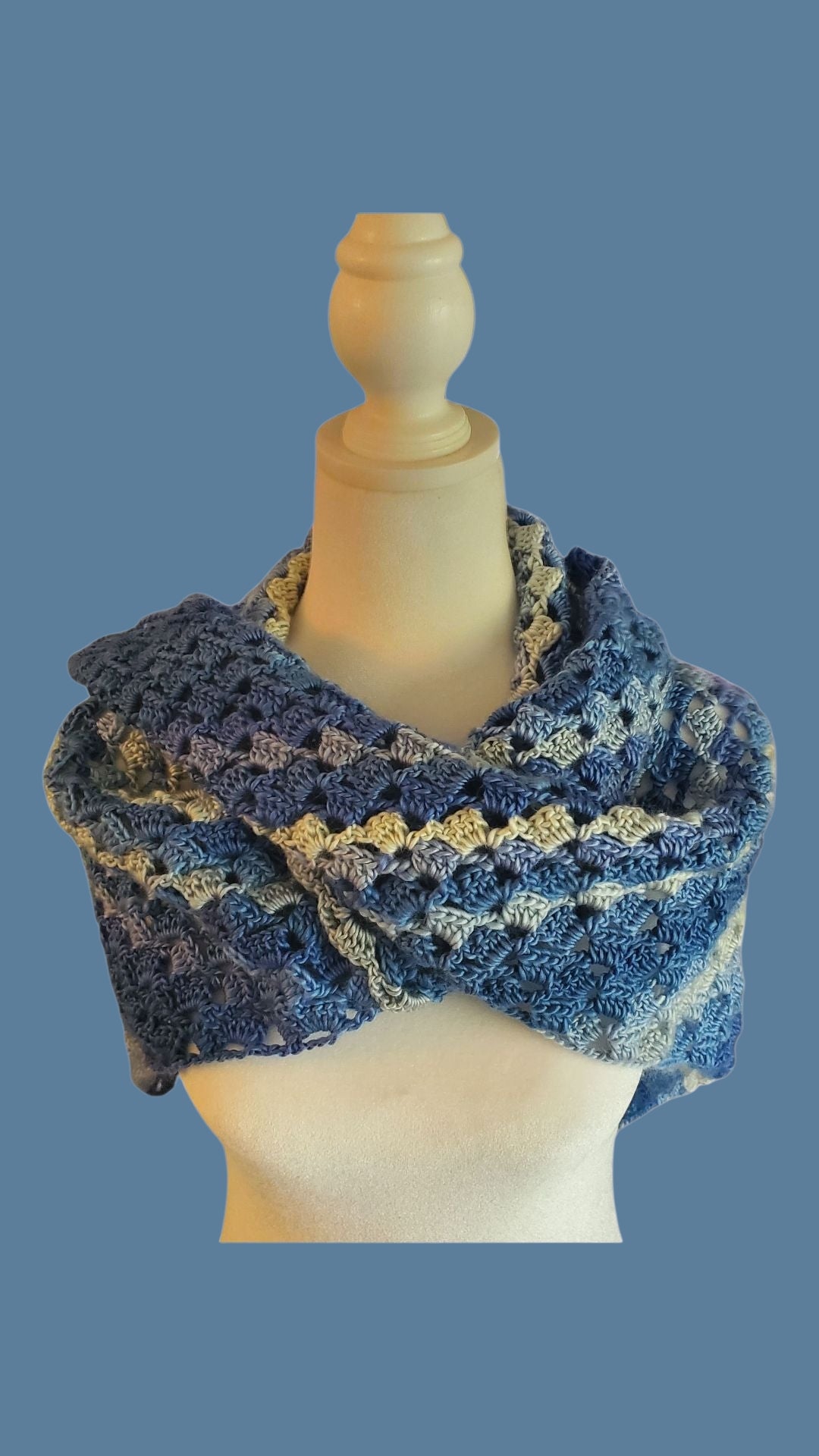 Handmade Crochet Bactus Shawl Deep Blue Multicolor