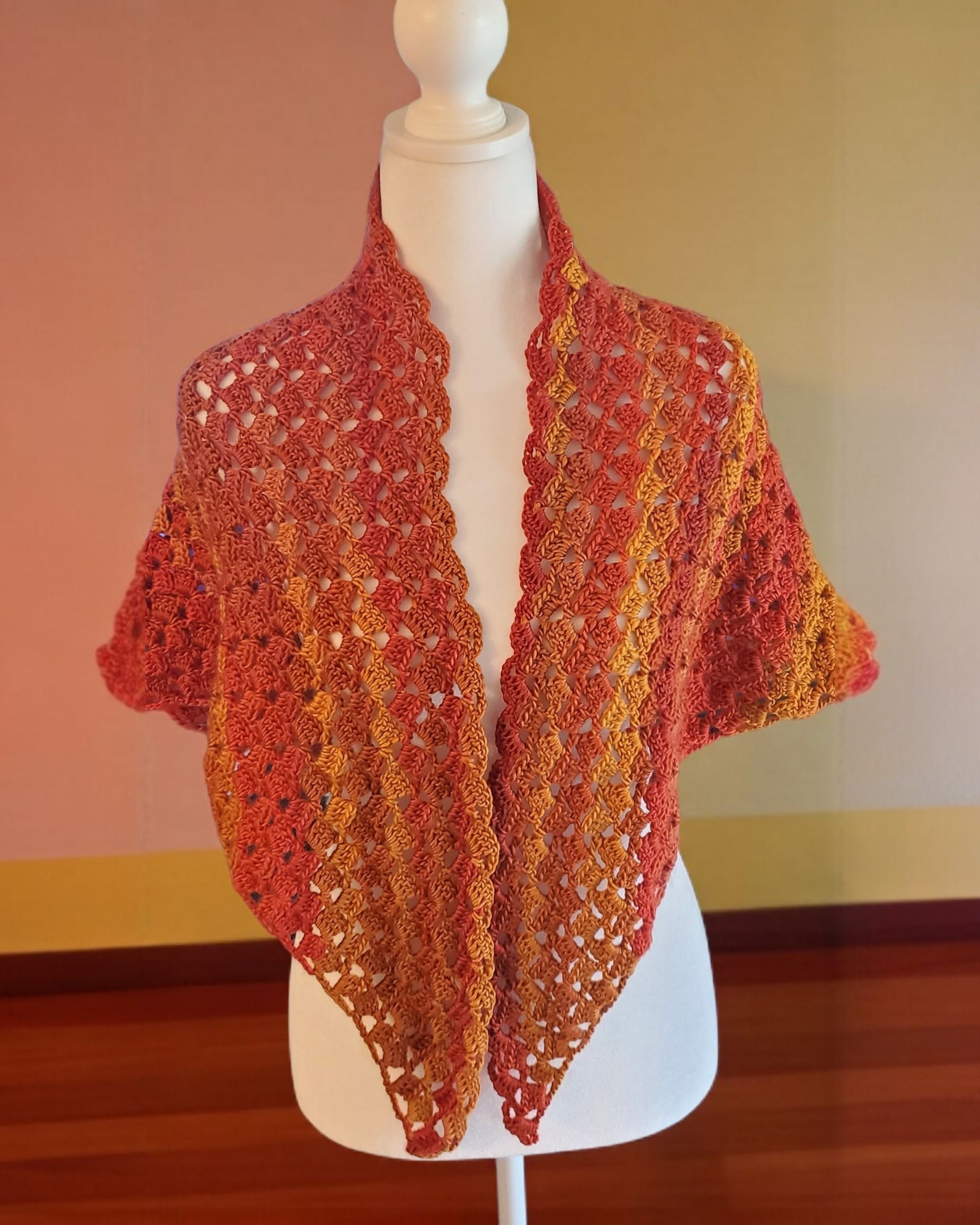 Handmade Crochet Bactus Shawl Flame Color