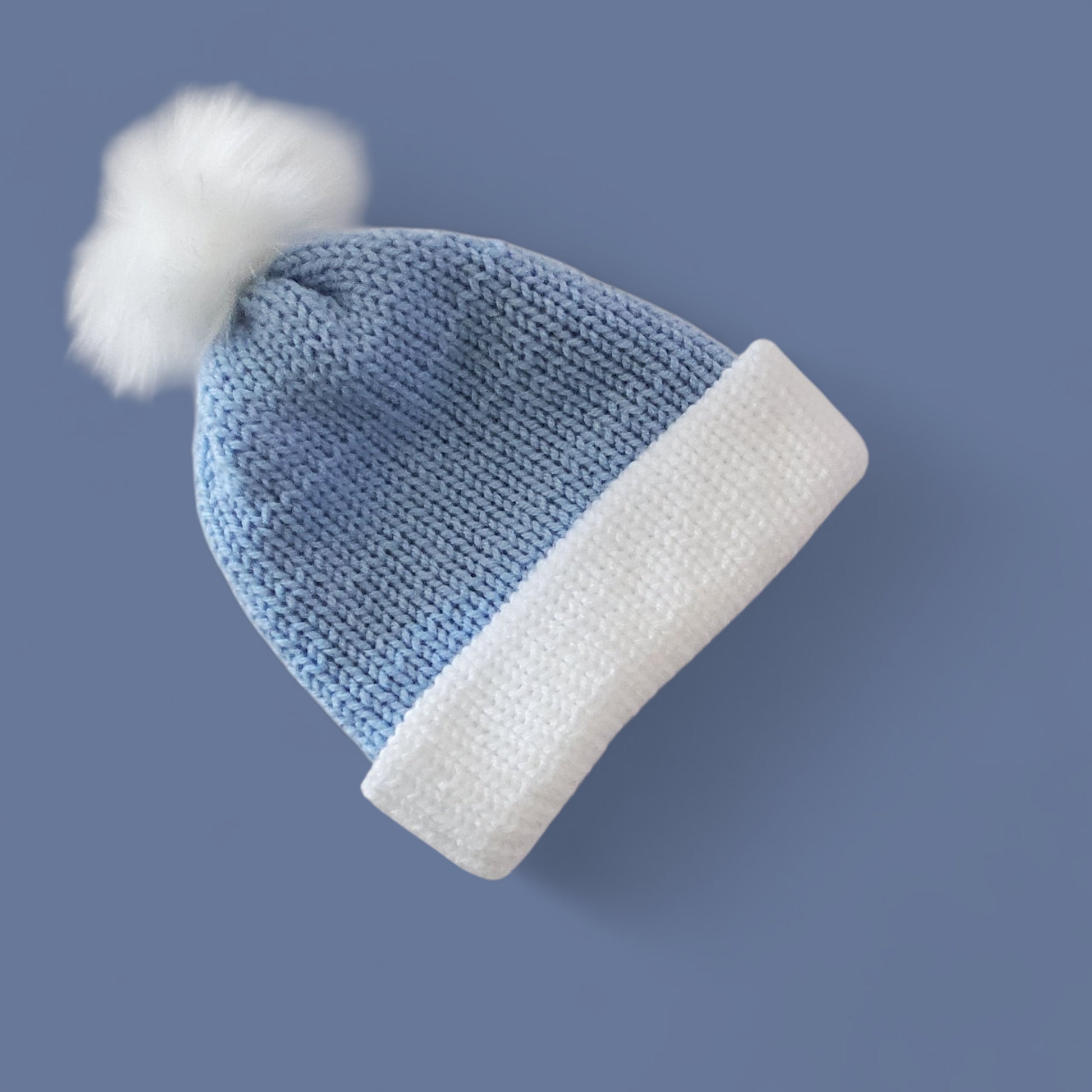 Knit Beanie with Pom Pom Blue/White Child