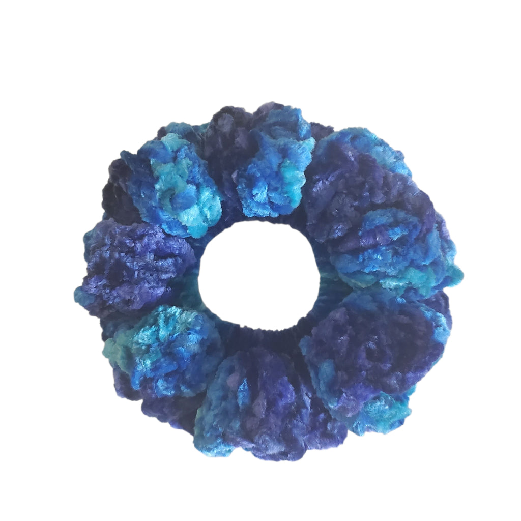 Crochet Velvet Scrunchie Hair Tie Handmade Blue Brilliance Color