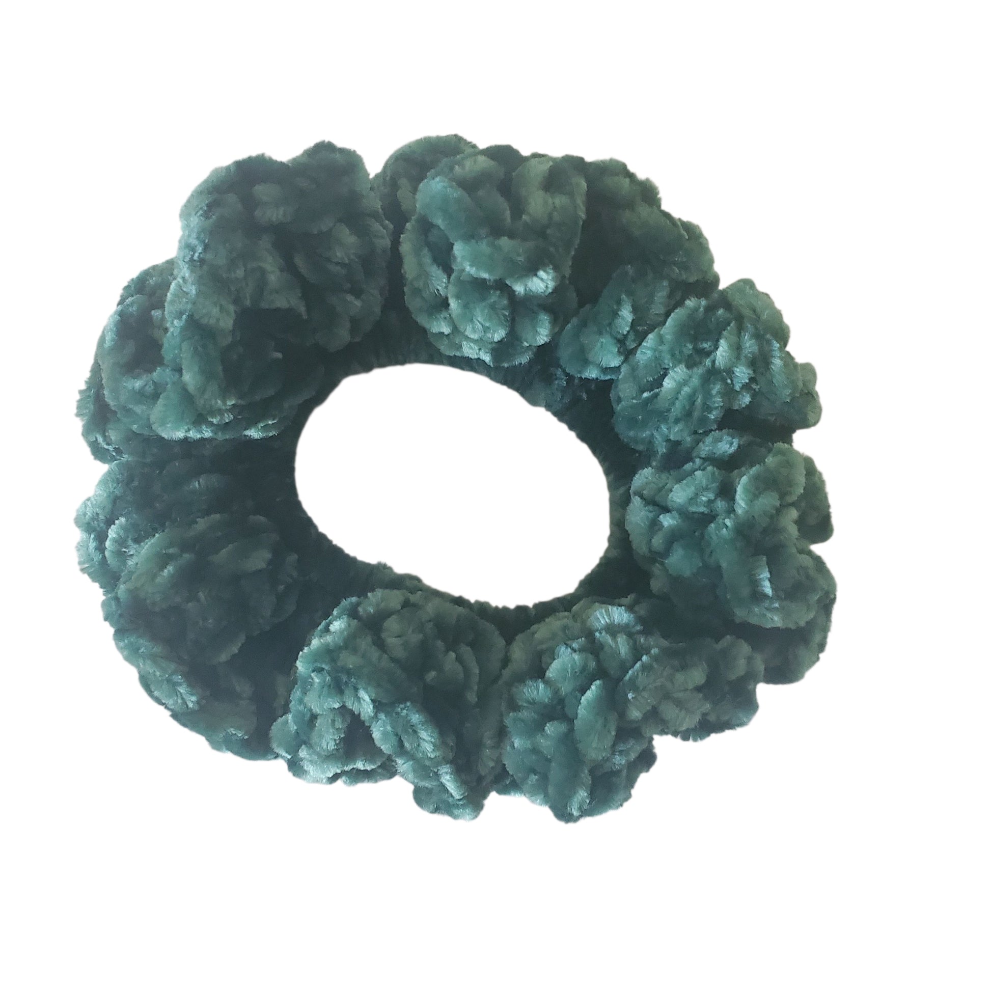 Crochet Velvet Scrunchie Hair Tie Handmade Green Color