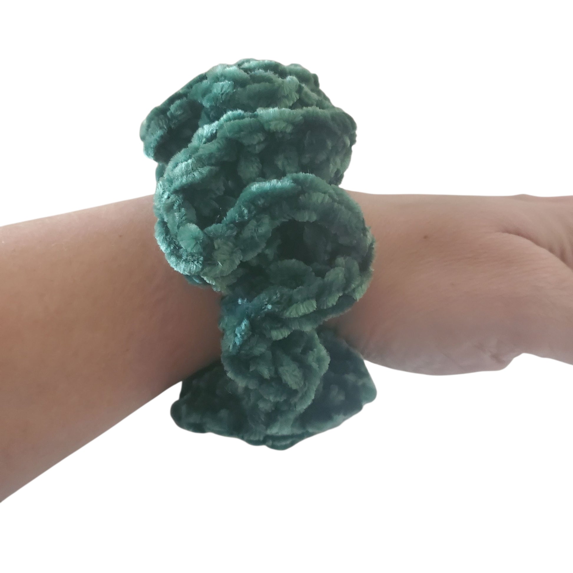 Crochet Velvet Scrunchie Hair Tie Handmade Green Color