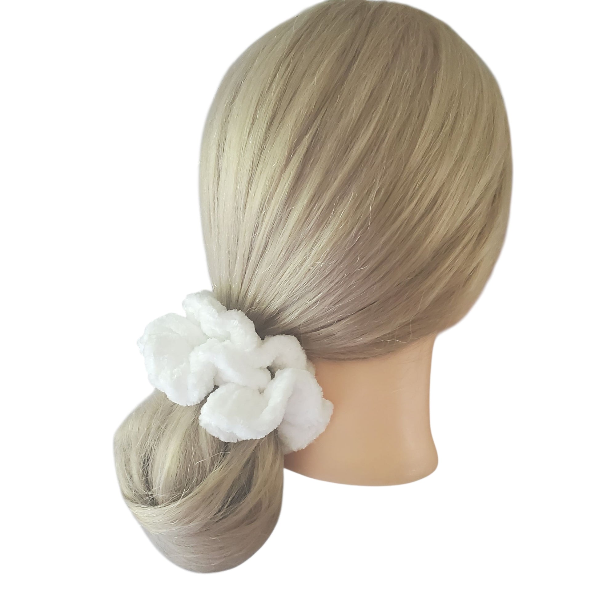 Crochet Velvet Scrunchie Hair Tie Handmade White Color