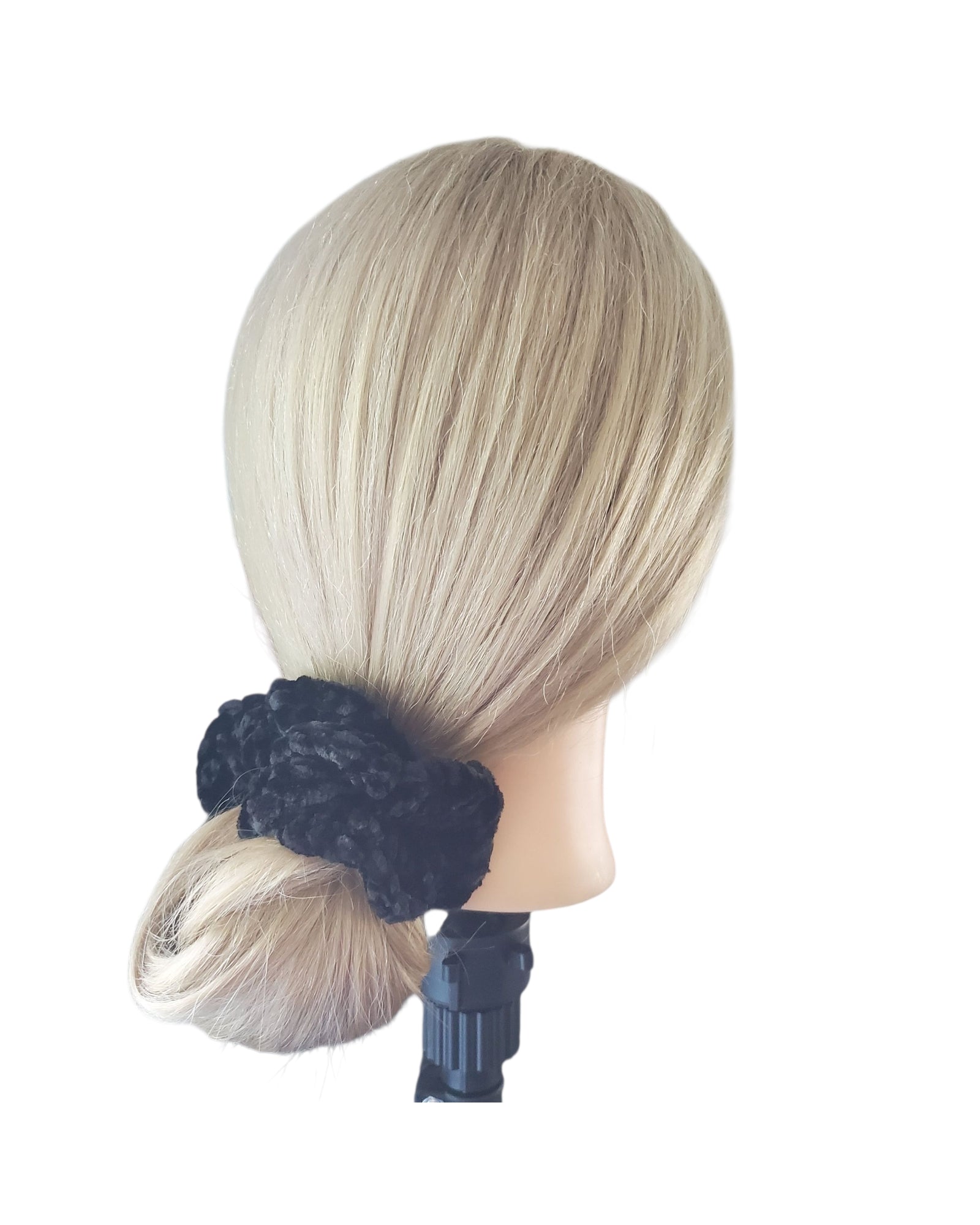 Scrunchie Velvet Hair Tie Handmade Hand Crochet Black Color