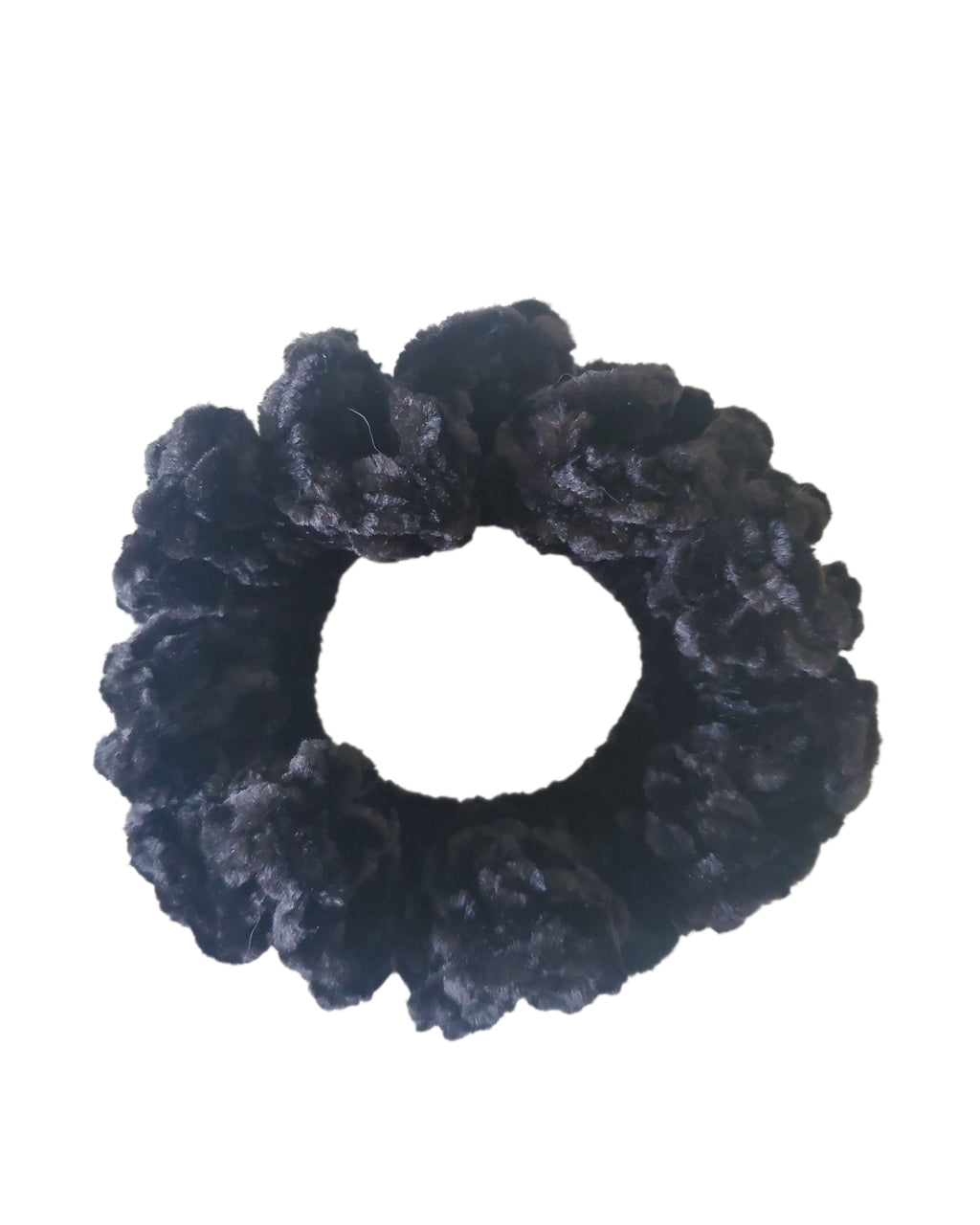 Scrunchie Velvet Hair Tie Handmade Hand Crochet Black Color