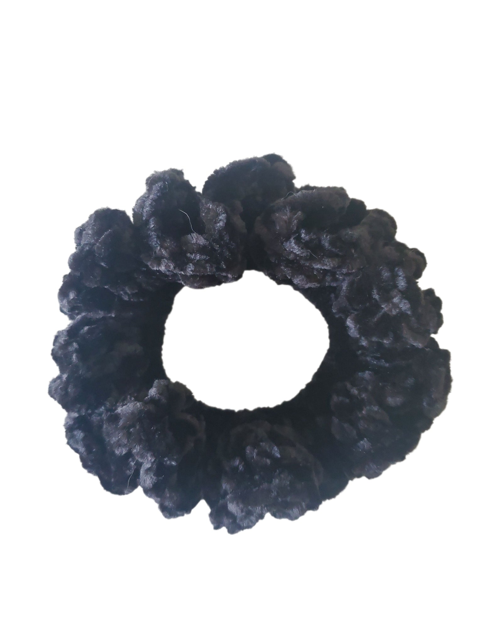 Scrunchie Velvet Hair Tie Handmade Hand Crochet Black Color