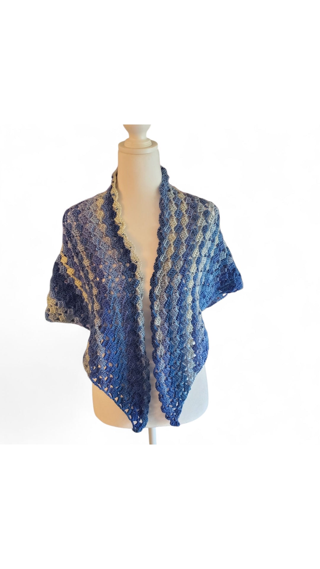 Handmade Crochet Bactus Shawl Deep Blue Multicolor
