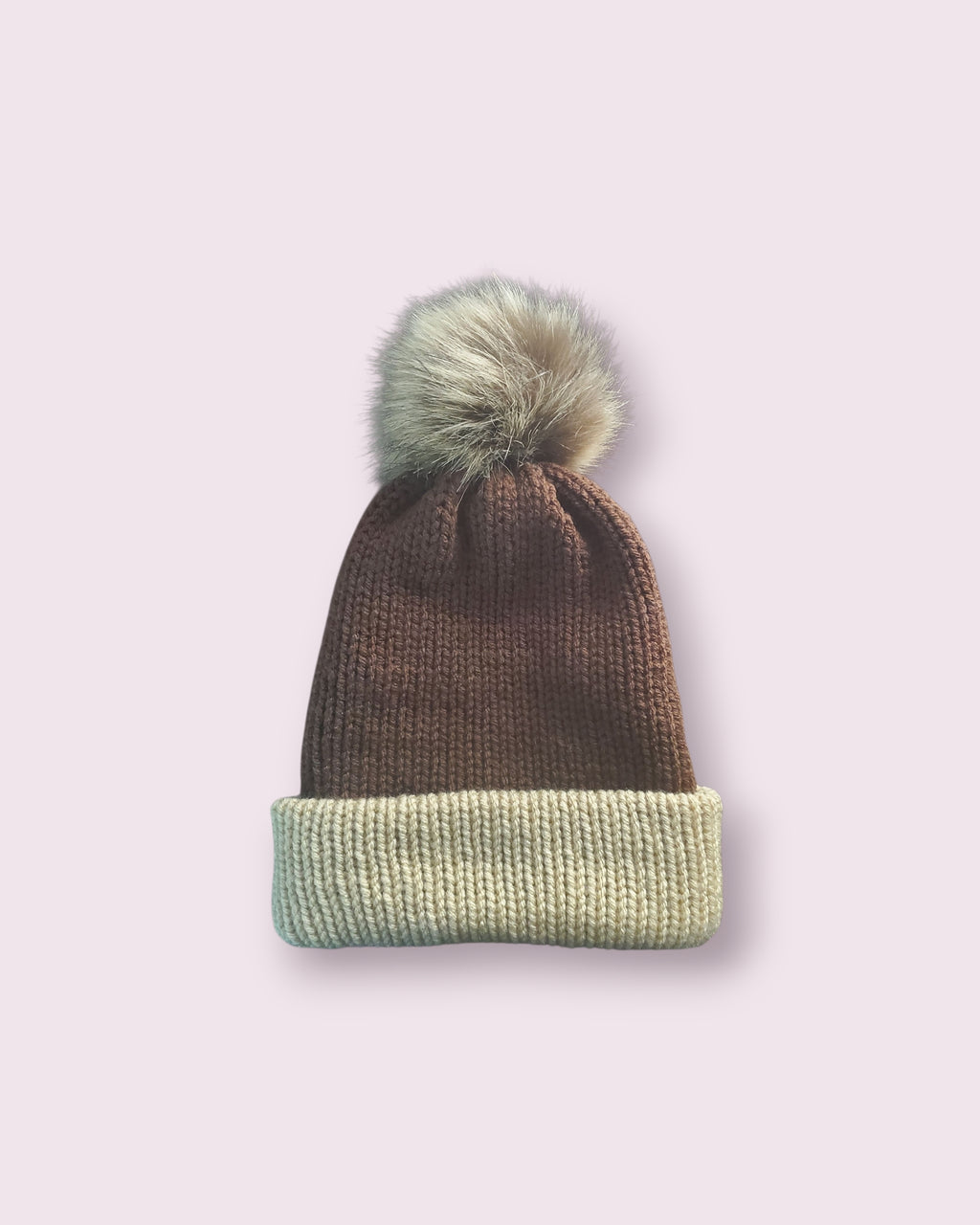 Knit Beanie with Pom Pom Beige/Brown Adult