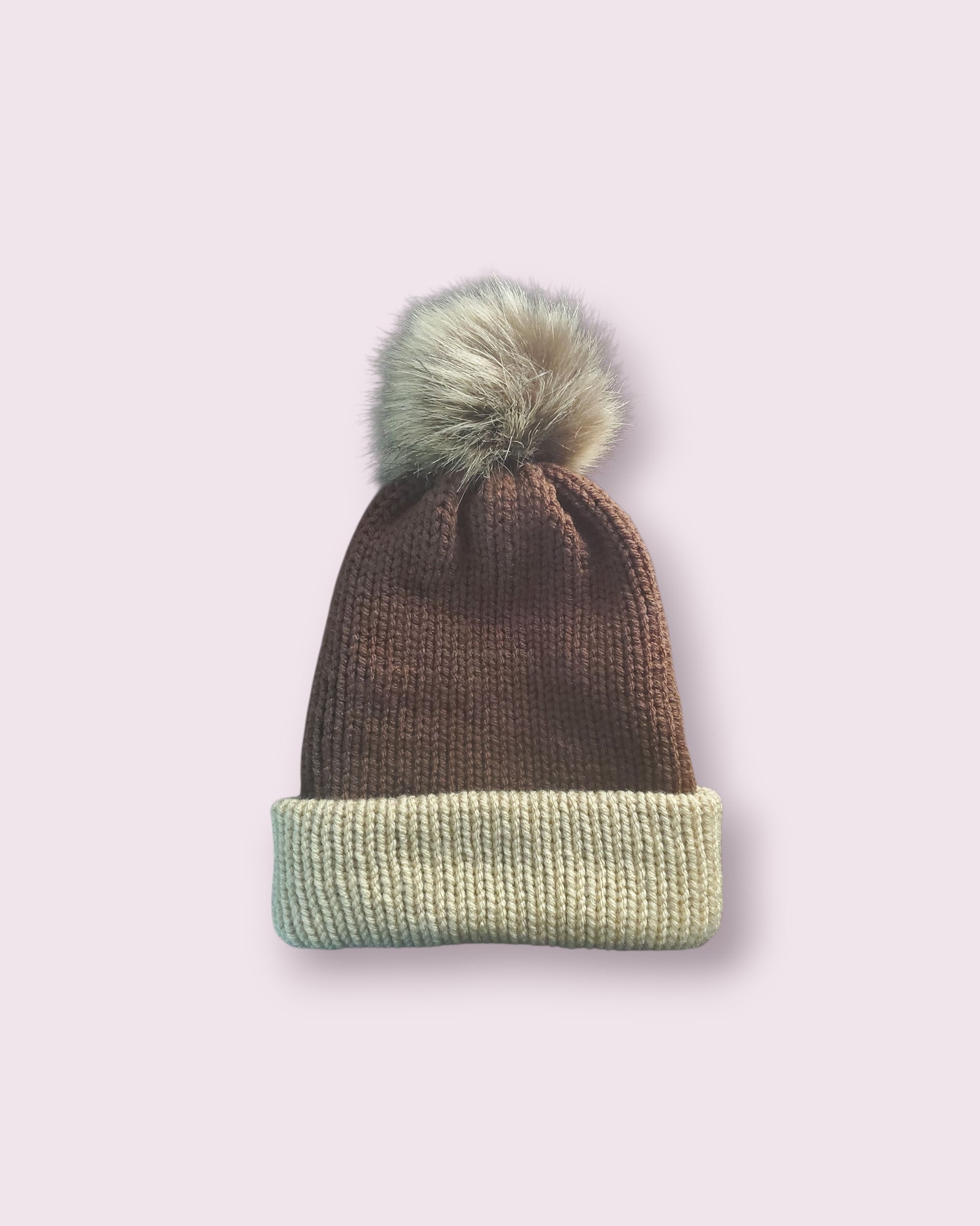 Knit Beanie with Pom Pom Beige/Brown Adult