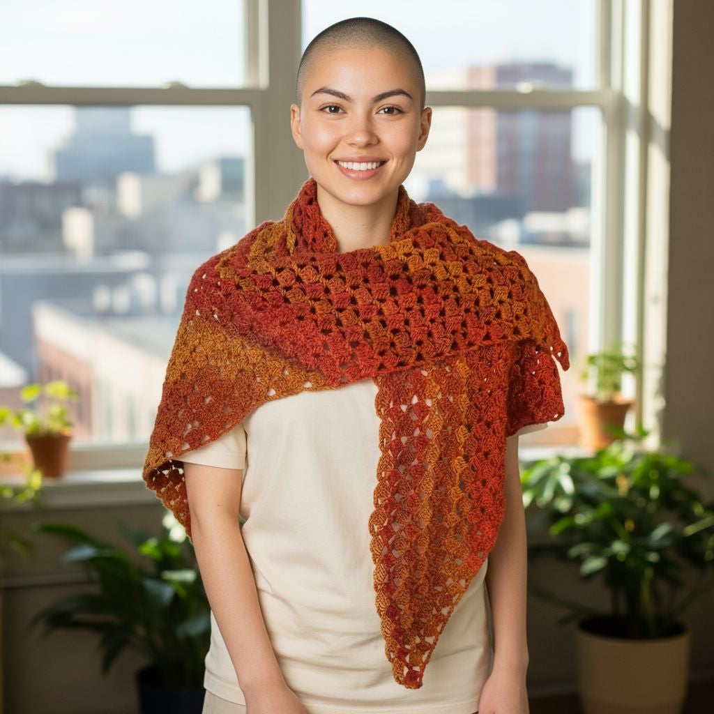 Handmade Crochet Bactus Shawl Flame Color