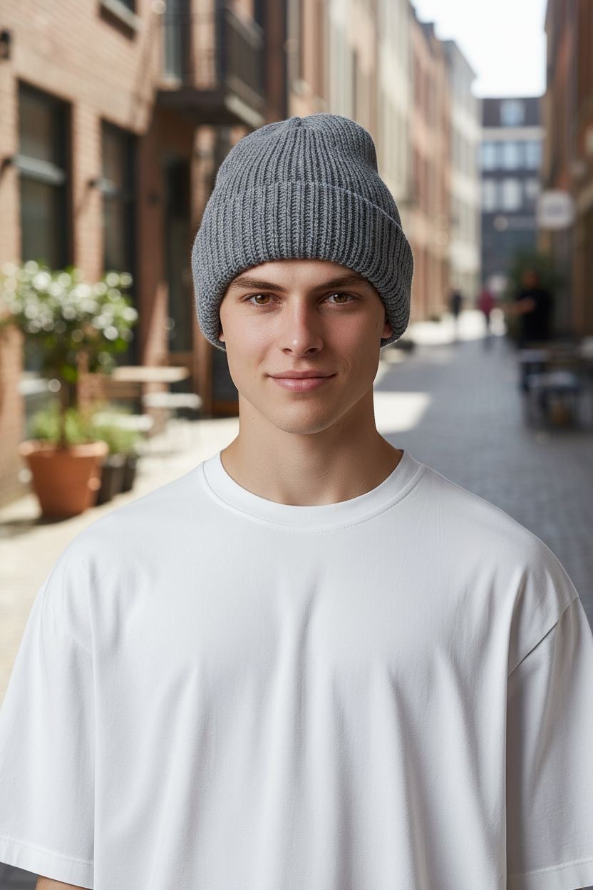 Beanie Cashmere Wool Blended Gray Color
